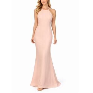 AQUA Textured Knit Backless Long Column Evening Gown Blush Pink Size 6 Dress